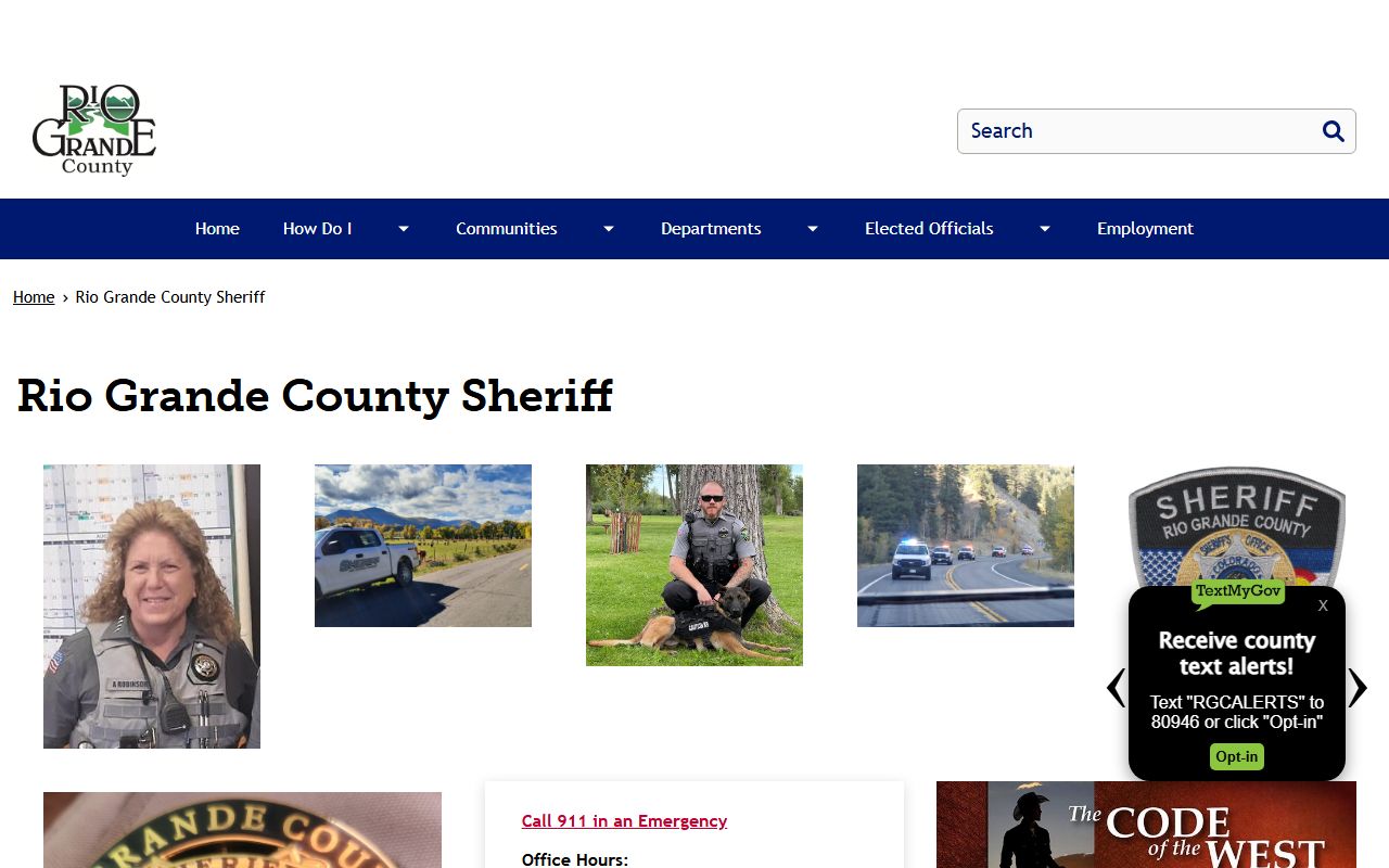 Rio Grande County Sheriff official page with jail contact links and public office information